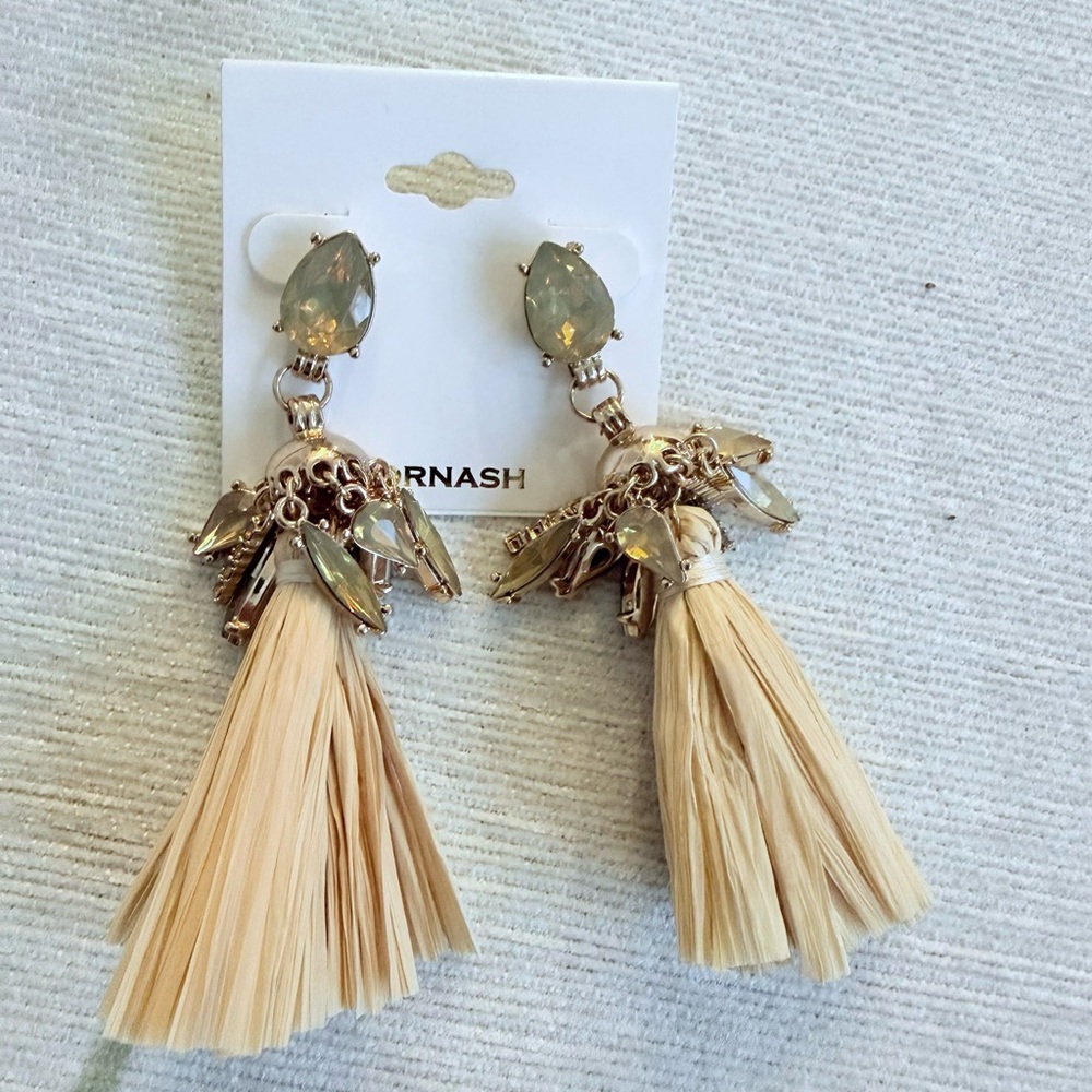 Core Rhinestine  & Ivory Raffia Tassel Earrings
